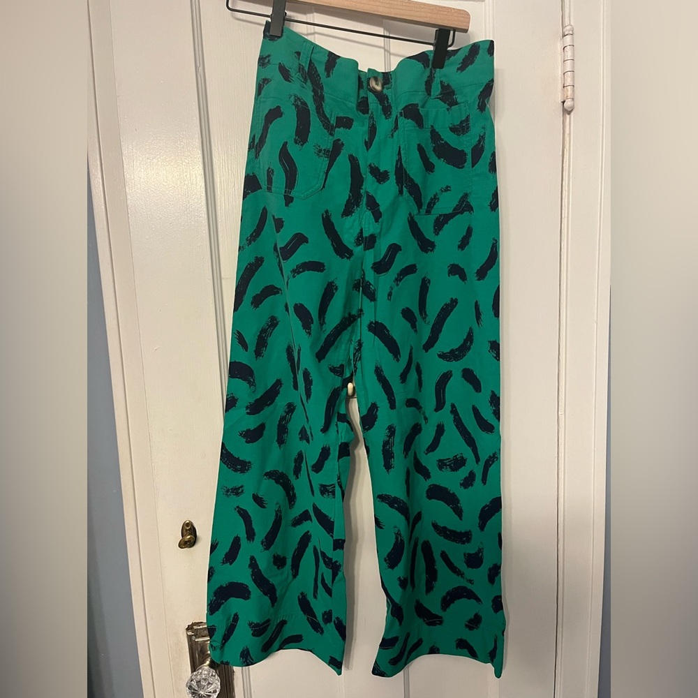 Maeve Anthropologie Colette Green Navy Pattern Abstract Patterned  Pants 29